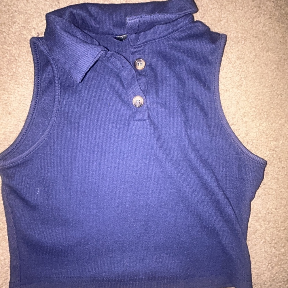 Blue Sleeveless Polo Top